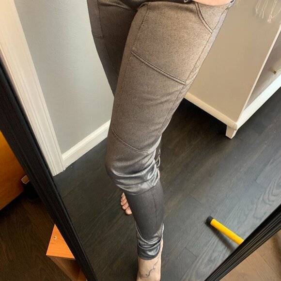 NWT Ema Savahl Couture Luxurious Silver Skinny Moto Style Pants - Picture 5 of 12